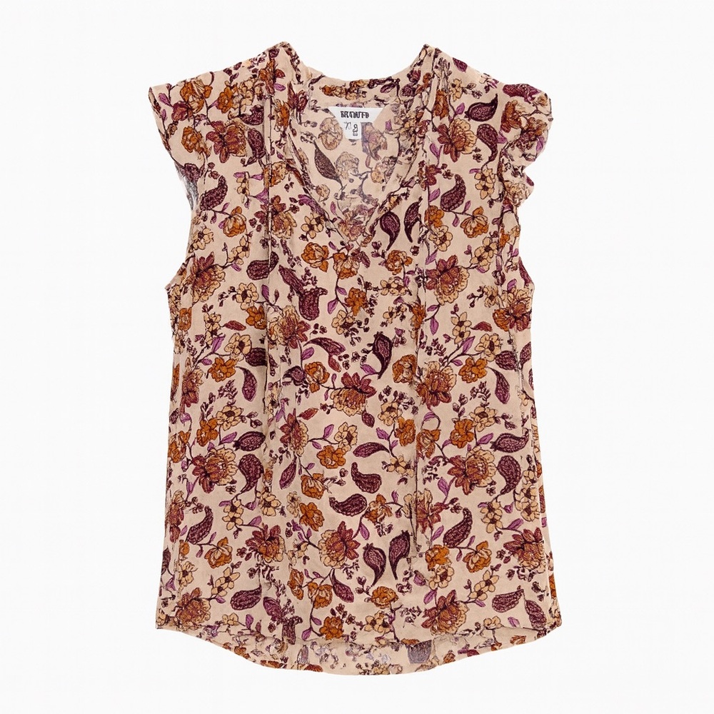 BB Dakota Floral Flutter Sleeve Blouse Sleeveless XS Multicolor Print Fall Muted